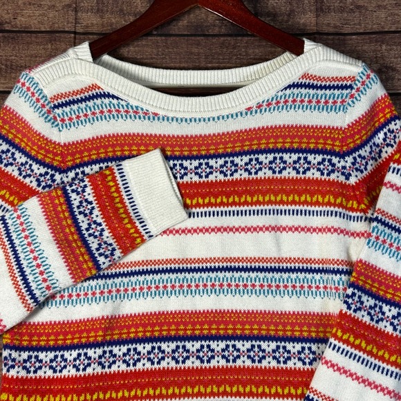 Talbots Sweaters - Talbots Womens White Multi Color Fair Isle Stripe Lambswool Blend Sweater Size M